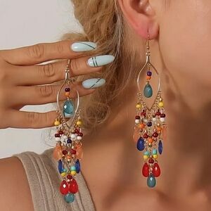 ❗5/$10❗  Colorful Beaded Chandelier Earrings